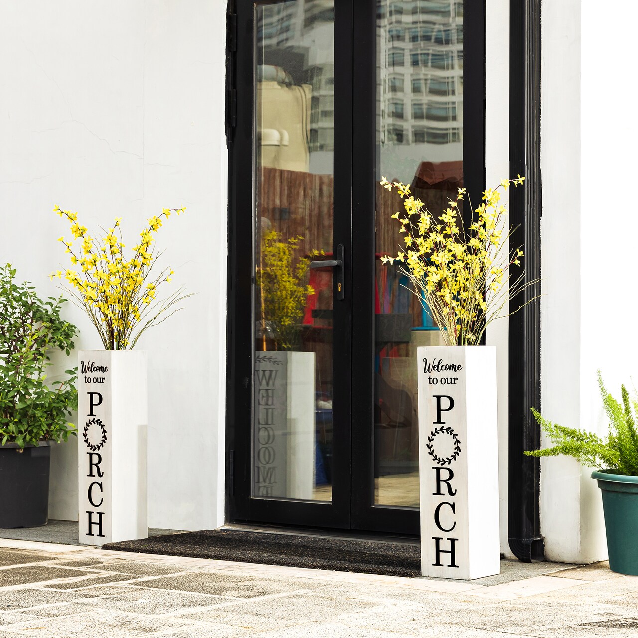 Set of 2 30"H Double Sided Solid Wood Boxed "WELCOME" Porch Signs